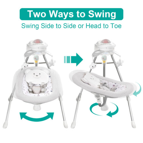 Electric swinging cradle swing with 180 degree rotating seat