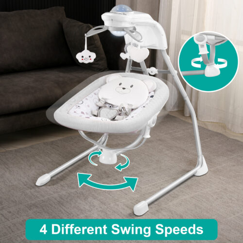 Electric swinging cradle swing with 180 degree rotating seat