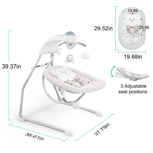 Electric swinging cradle swing with 180 degree rotating seat