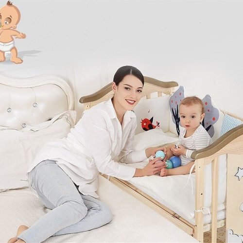 Transformable Wooden Crib with Extendable and Swinging Features for Children