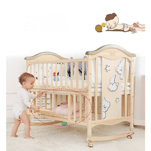 Transformable Wooden Crib with Extendable and Swinging Features for Children
