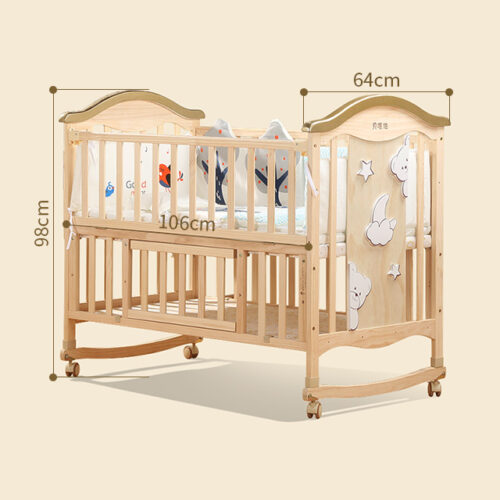 Transformable Wooden Crib with Extendable and Swinging Features for Children