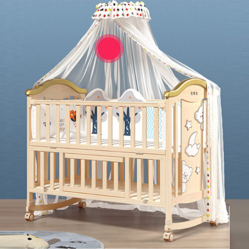Transformable Wooden Crib with Extendable and Swinging Features for Children