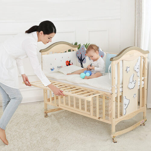 Transformable Wooden Crib with Extendable and Swinging Features for Children