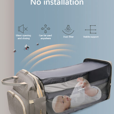 Mother and Baby Diaper Bag with portable Folding Bed