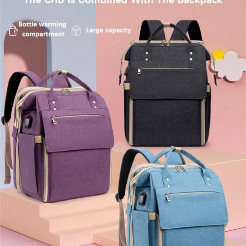 3-in-1 Crib Baby Folding Bed, Outdoor Travel Carrier & Diaper Bag Backpack