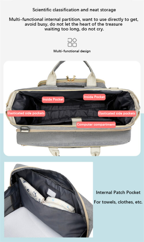 Big capacity 3 in 1 diaper bag backpack with bassinet