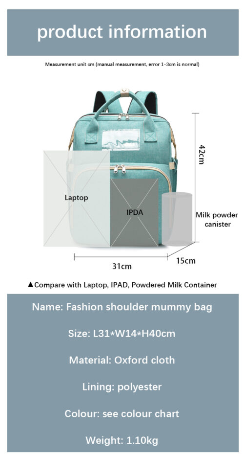 Mother and Baby Diaper Bag with portable Folding Bed