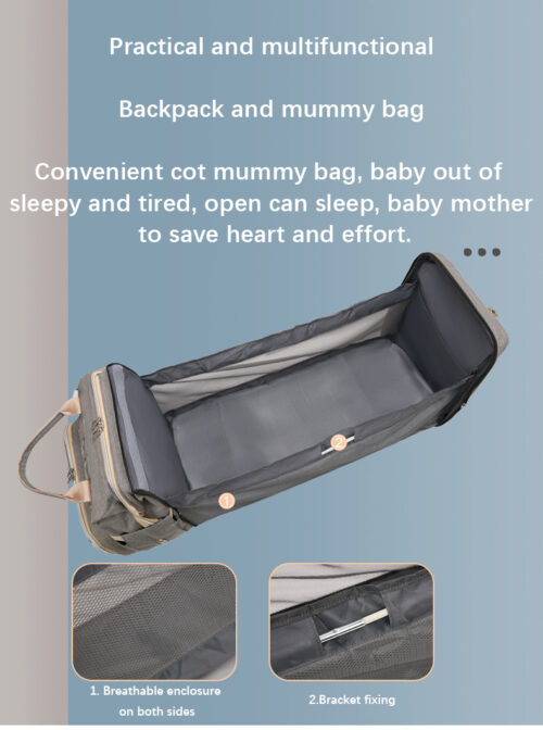Mother and Baby Diaper Bag with portable Folding Bed