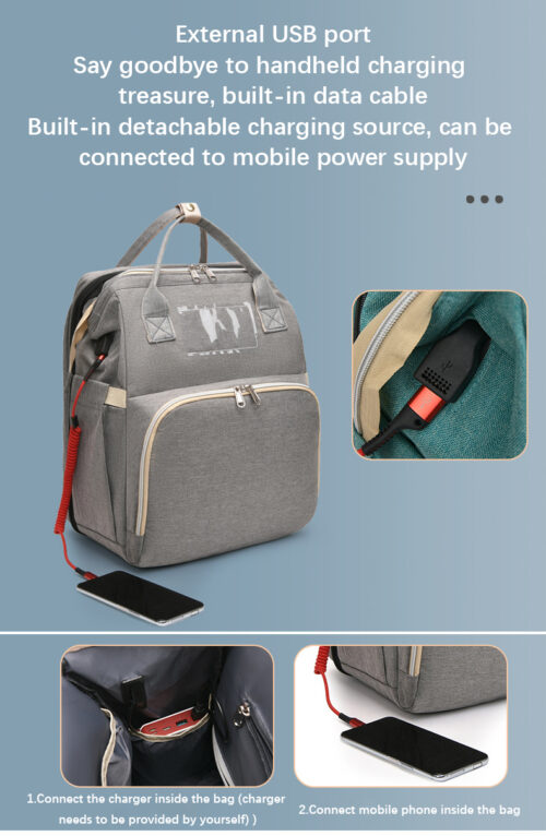 Mother and Baby Diaper Bag with portable Folding Bed