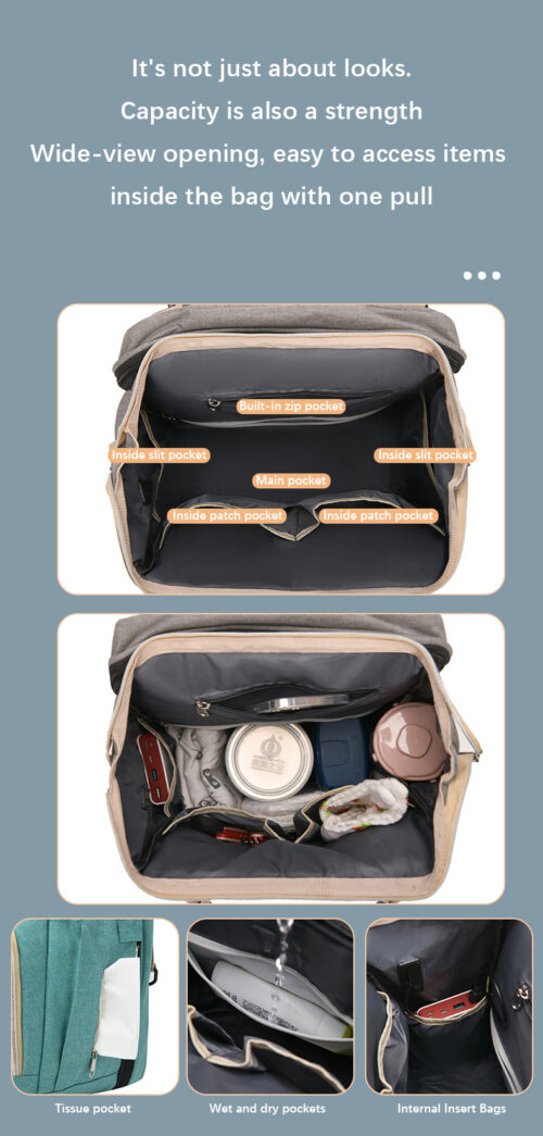 Mother and Baby Diaper Bag with portable Folding Bed