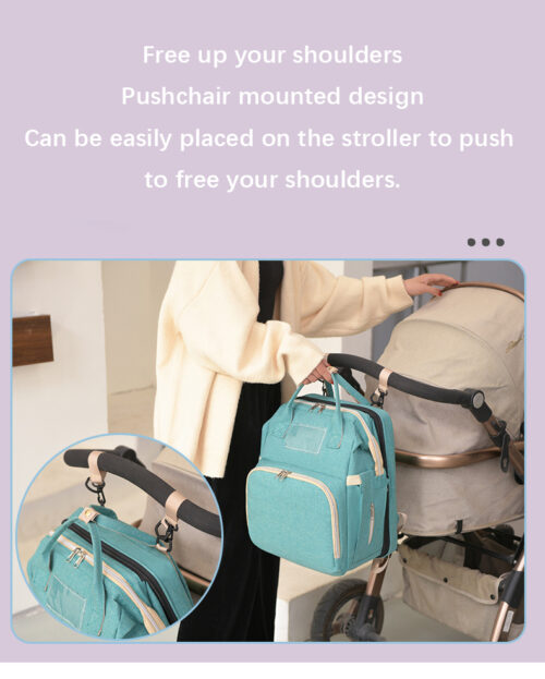 Mother and Baby Diaper Bag with portable Folding Bed