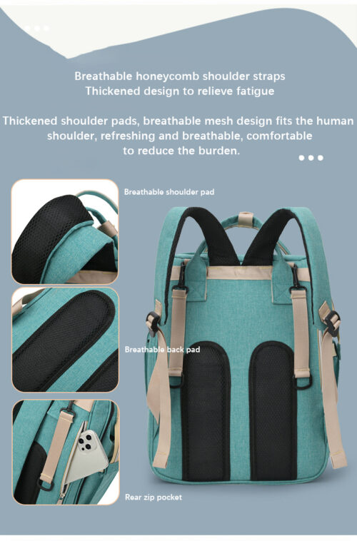 Mother and Baby Diaper Bag with portable Folding Bed