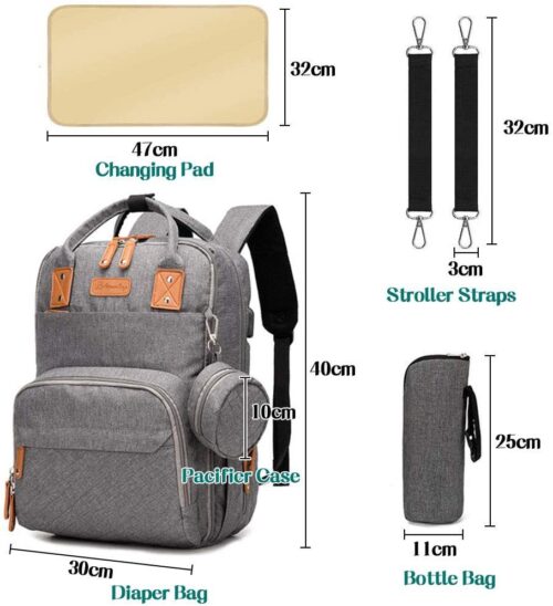 Premium Multi-Function Diaper Bag with Bottle Storage & Changing Pad