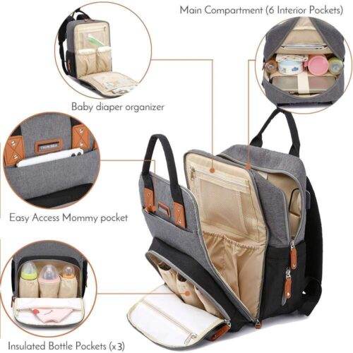 Premium Multi-Function Diaper Bag with Bottle Storage & Changing Pad