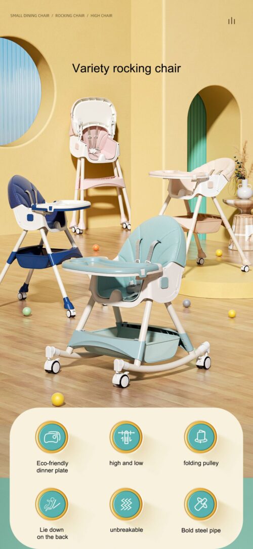 Multi-Function Rocking High Chair: Ideal for Babies and Toddlers with Adjustable Feature