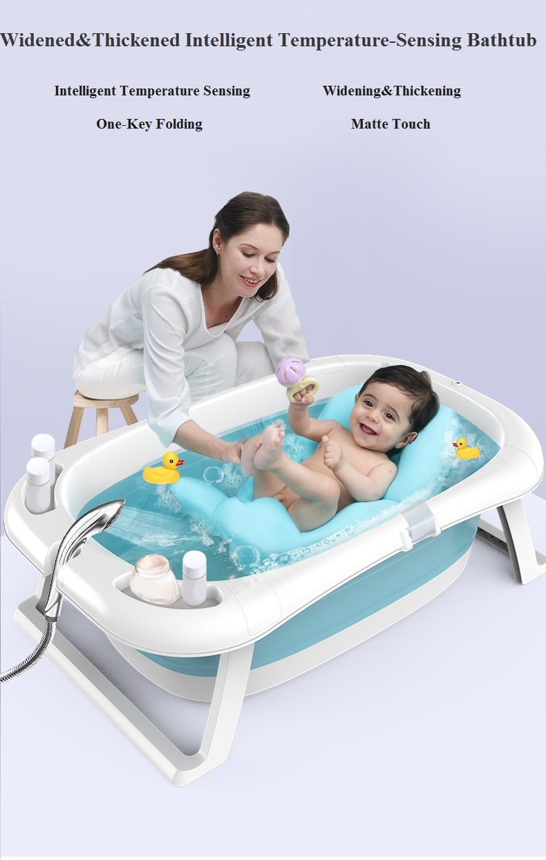 Foldable Baby Bathtub with Infant Bath Mat - Space-Saving and Convenient