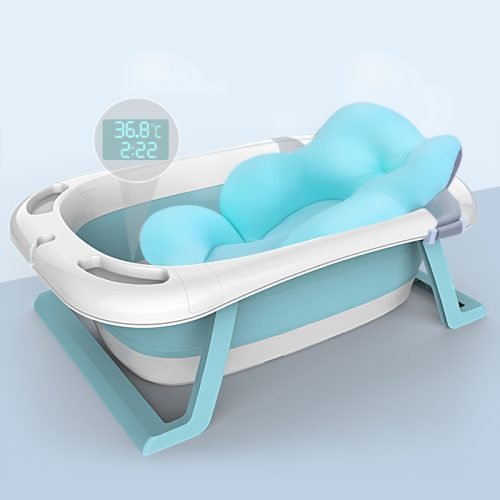 Foldable Baby Bathtub with Infant Bath Mat - Space-Saving and Convenient