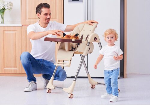 Convertible Baby Highchair - Adjustable, Portable, and Wheeled for Convenience