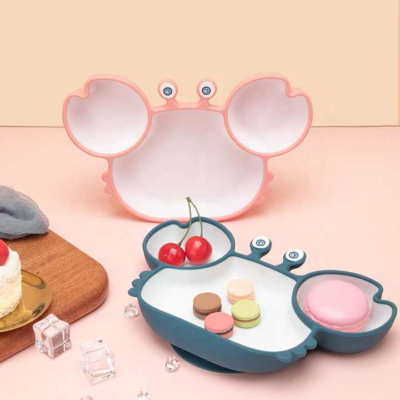 Cute Crab-Shaped Silicone Dinner Plate for Babies - Food Grade, Strong Suction for Secure Feeding