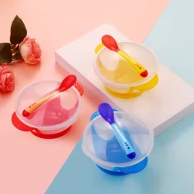 Sustainable Plastic Baby Bowl and Spoon Set - Slip-Resistant Design for Safe and Mess-Free Meals