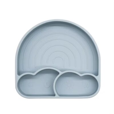 Food Grade Silicone Cloud & Rainbow Baby Feeding Set - Includes Divided Plate, Water Mug, Bib & Lid
