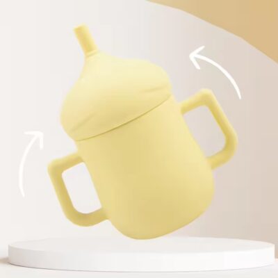 Convenient Food-Grade Silicone Baby Water Cup with Dual Handles and Straw