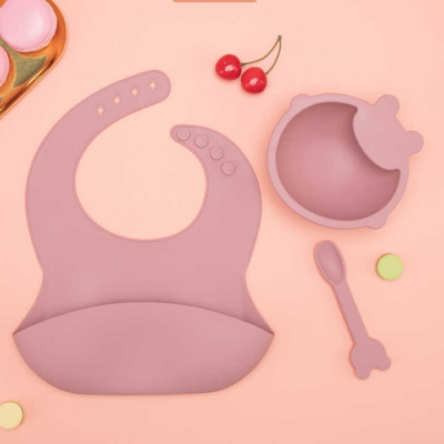 Essential 3-Piece Baby Feeding Set of Silicone Bowl, Bib, & Spoon - Non-Toxic and Practical