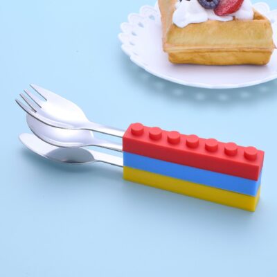 Stainless Steel Children Spoon And Fork With Puzzle Handle