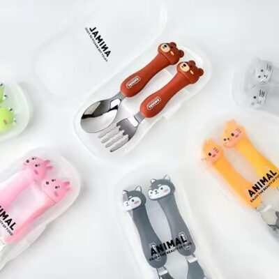 High-Quality Bendable Stainless Steel Baby Cutlery - Fork and Spoon Set