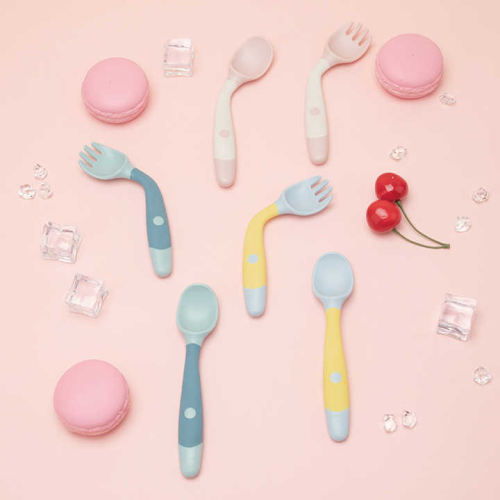 Child-Friendly Soft Silicone Fork and Spoon Set - Safe and Comfortable for Babies