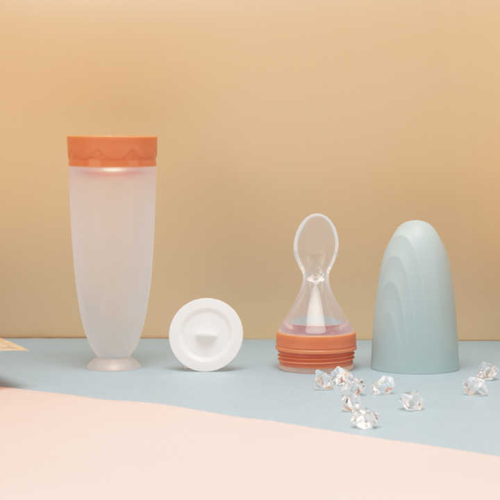 Food-Grade Silicone Baby Training Spoon with Integrated Feeding Bottle