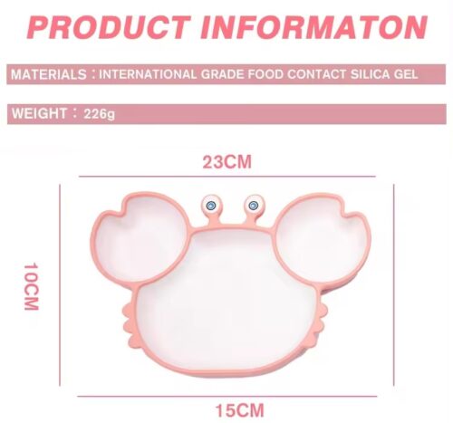 Cute Crab-Shaped Silicone Dinner Plate for Babies - Food Grade, Strong Suction for Secure Feeding
