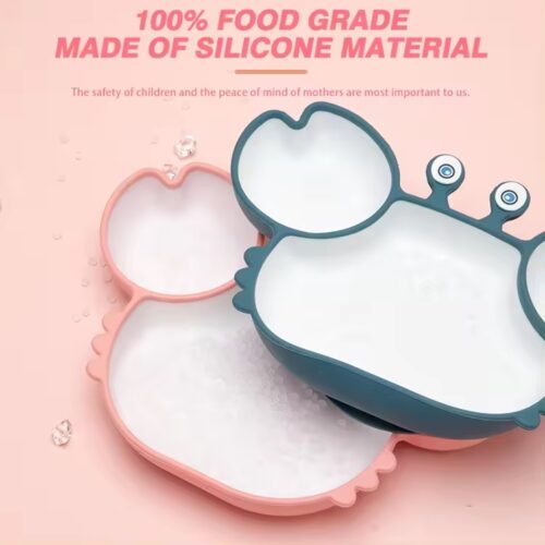 Cute Crab-Shaped Silicone Dinner Plate for Babies - Food Grade, Strong Suction for Secure Feeding
