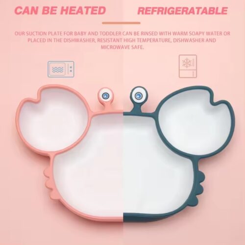 Cute Crab-Shaped Silicone Dinner Plate for Babies - Food Grade, Strong Suction for Secure Feeding