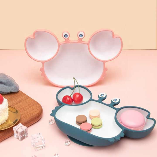 Cute Crab-Shaped Silicone Dinner Plate for Babies - Food Grade, Strong Suction for Secure Feeding