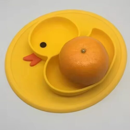 Child-Friendly Duck-Shaped Silicone Plate - Portable, BPA-Free, and Non-Slip for Easy Mealtimes