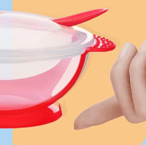 طقم أوعية وملعقة أطفال بلاستيكية مستدامة - تصميم مقاوم للانزلاق لوجبات آمنة وخالية من الفوضى