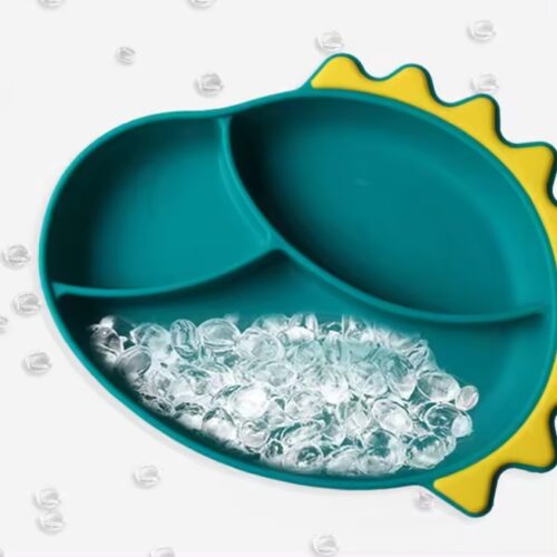Dinosaur Design Silicone Baby Feeding Set - 3-Piece Plate, Bowl, and Utensils