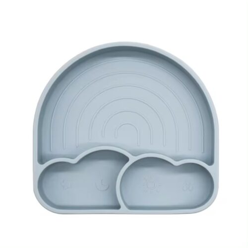 Food Grade Silicone Cloud & Rainbow Baby Feeding Set - Includes Divided Plate, Water Mug, Bib & Lid
