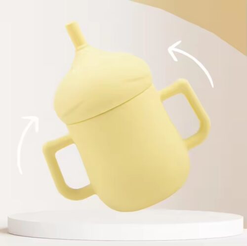 Convenient Food-Grade Silicone Baby Water Cup with Dual Handles and Straw