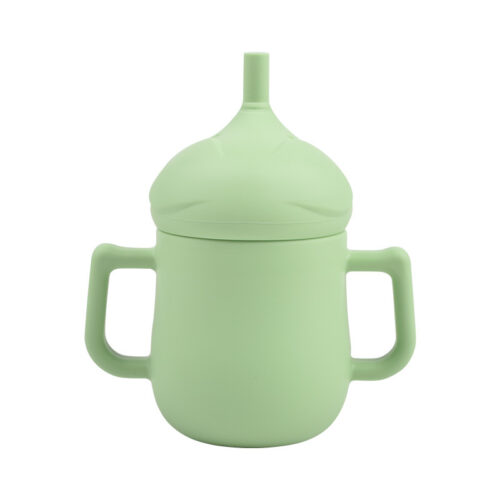 Convenient Food-Grade Silicone Baby Water Cup with Dual Handles and Straw