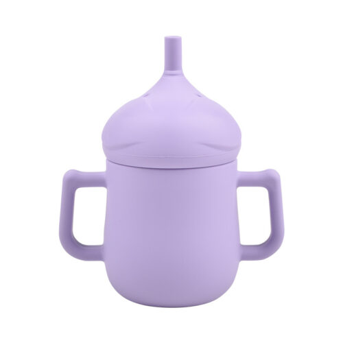 Convenient Food-Grade Silicone Baby Water Cup with Dual Handles and Straw