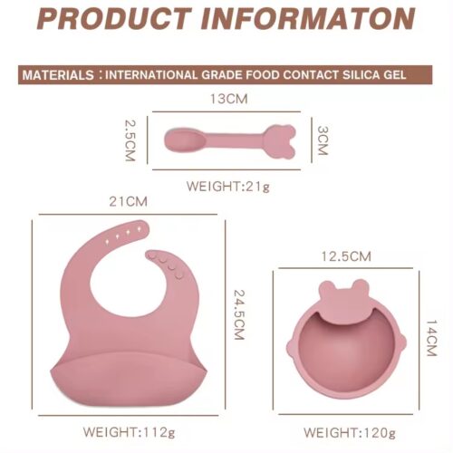 Essential 3-Piece Baby Feeding Set of Silicone Bowl, Bib, & Spoon - Non-Toxic and Practical