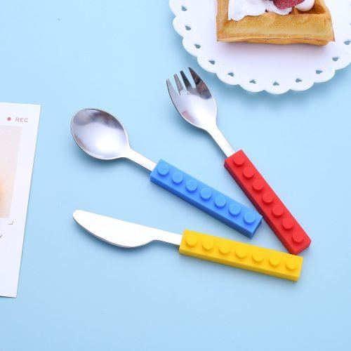 Stainless Steel Children Spoon And Fork With Puzzle Handle