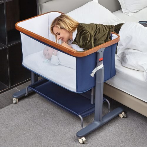 Adjustable Height Baby Bedside Crib with Secure Attachment for Easy Nighttime Access