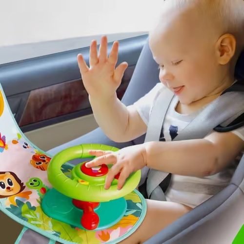 Car Seat Steering Wheel Toy with Music, Lights, and Driving Sounds for Engaged Trave