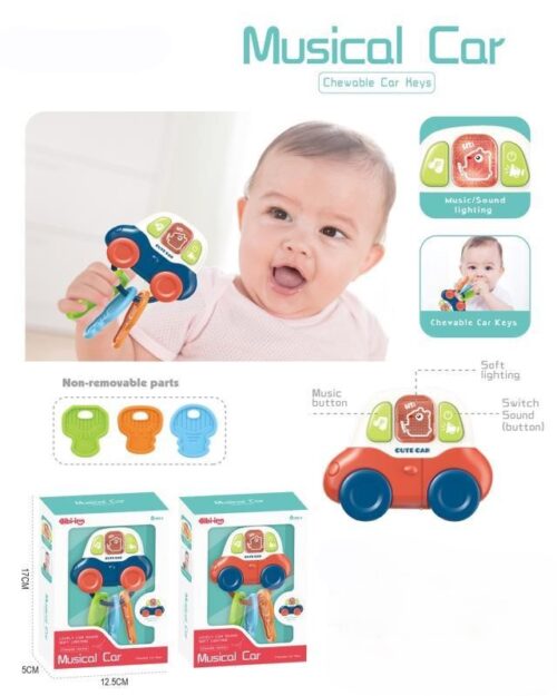 Teething-Friendly Musical Car Toy with Chewable Keys for Early Development