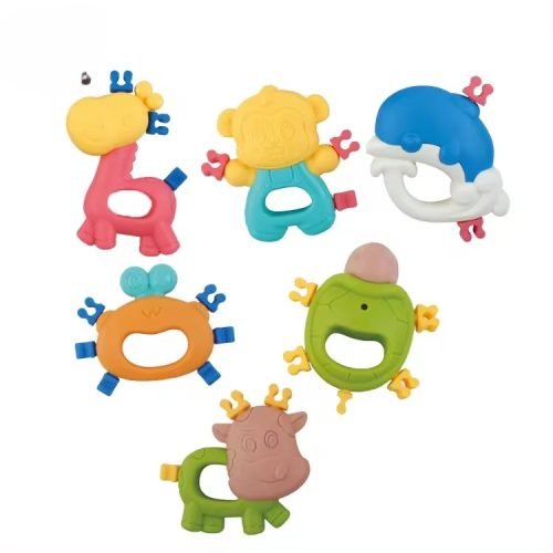 Soothing Teething Toy Set for Infants - 6-Piece Collection with Textures and Colors