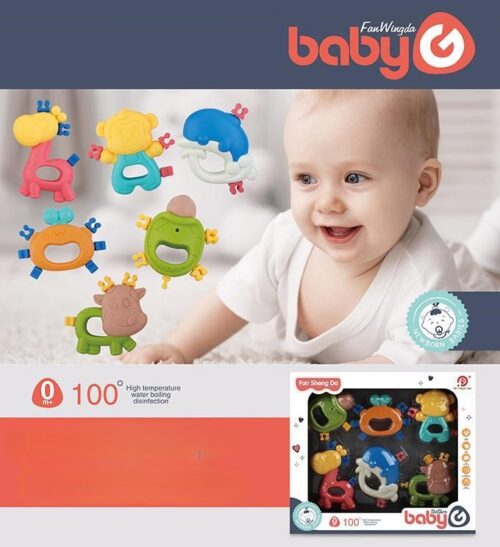 Soothing Teething Toy Set for Infants - 6-Piece Collection with Textures and Colors